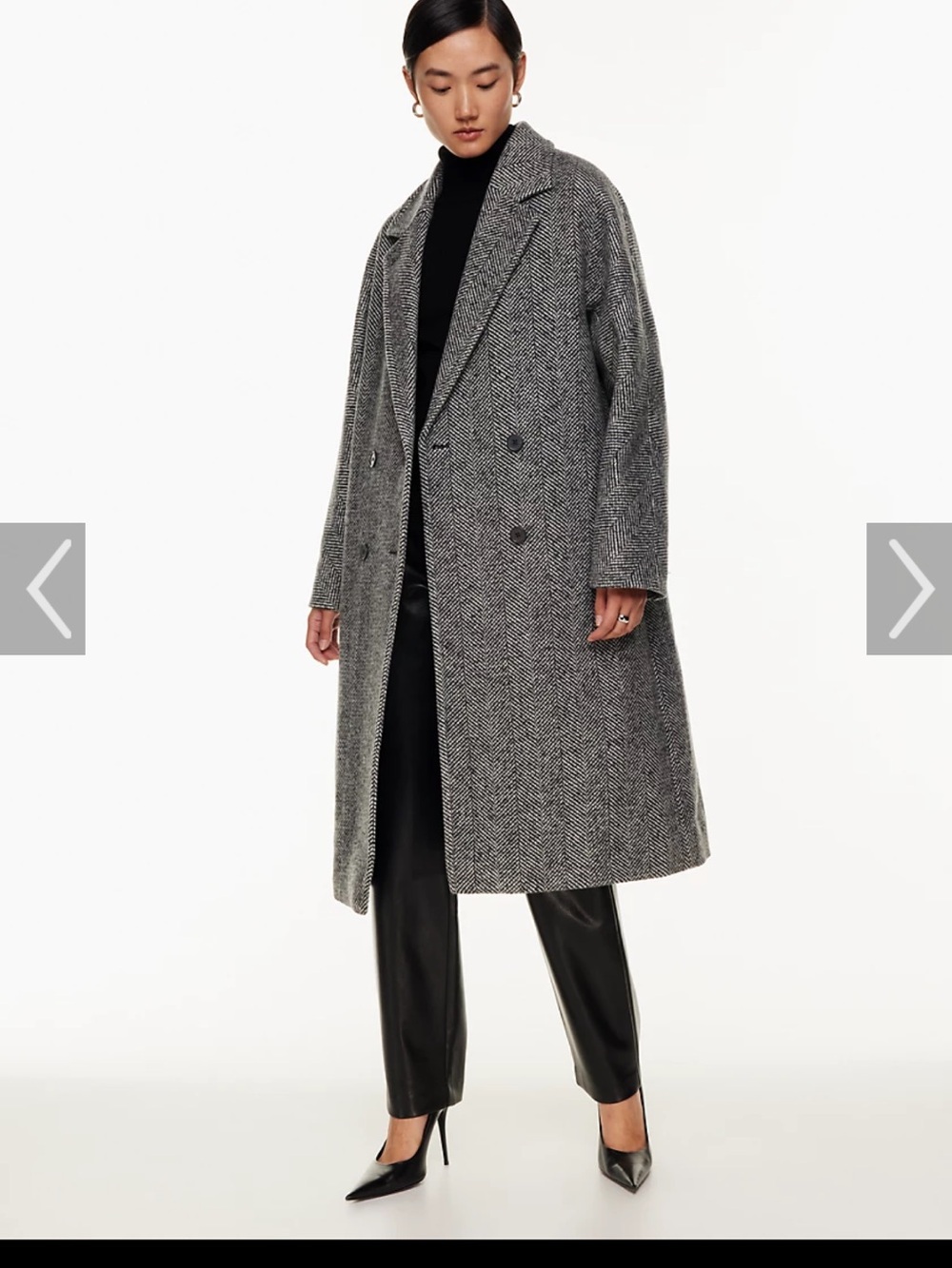 Aritzia Babaton The Slouch Coat Black & White Herringbone Double-Breasted - Picture 7 of 7
